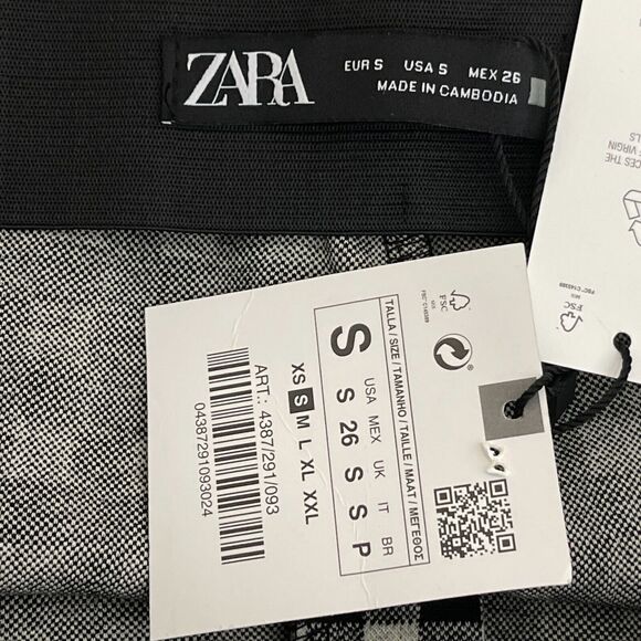 New Zara Gingham Plaid High Waist Front Zip Pant Women's Size Small - Picture 3 of 8
